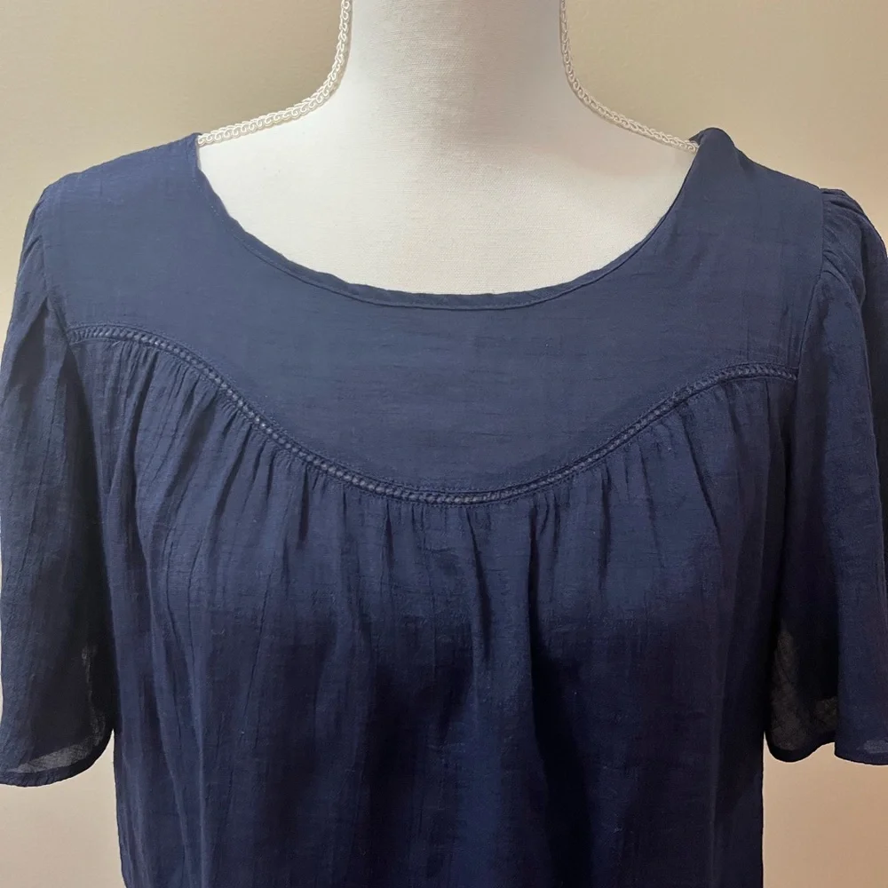 Nanette Lepore Navy Blue Flutter Sleeve Blouse Size Medium